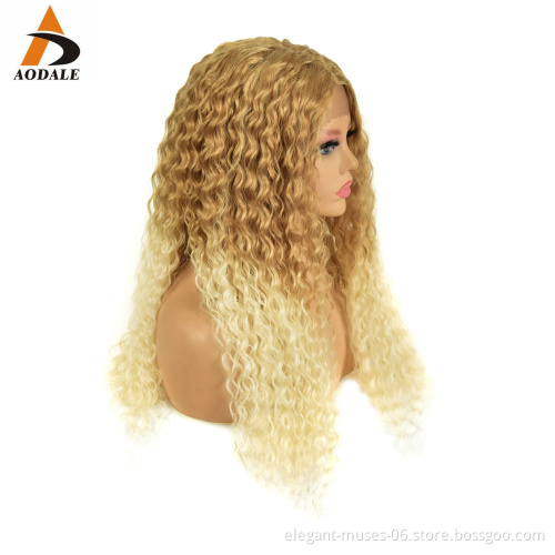 Wholesale Price newest natural blonde brown heat resistant kinky curly tape ombre synthetic lace wig clip in hair extension